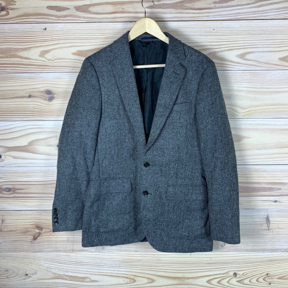 J.Crew Ludlow Blazer Mens 38R Grey Herringbone Moon British Wool Slim Sport Coat